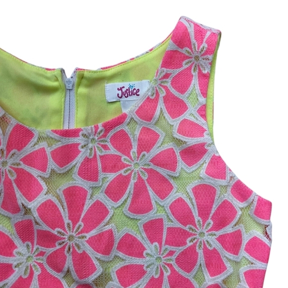 Justice Girls Dress Line-A Scoop Neck Sleeveless Pink Neon-Yellow Lining Size 10 - Picture 3 of 10